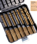EASTPACE 99Pcs M35 Cobalt Drill Bit Set In A Portable Indexed Case For Fast And Efficient Drilling Of Stainless Steel Hard Metal Wood Plastic With Heavy Duty 135 Degree Point Design And Premium Quality. Gold drill bit set in open indexed case