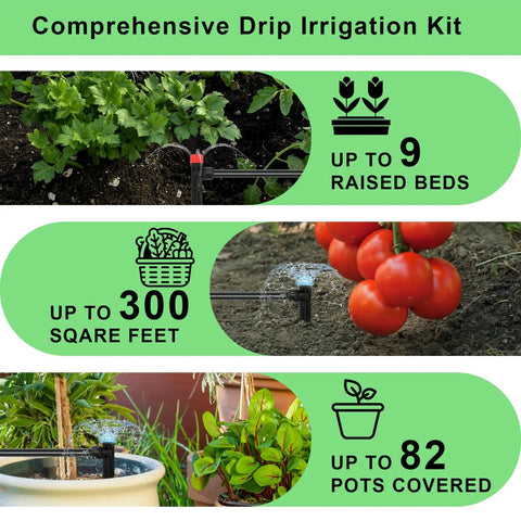 Drip Irrigation Kit 250 Feet With Quick Connect Micro System For Gardens And Lawns watering raised beds, tomatoes, pots.