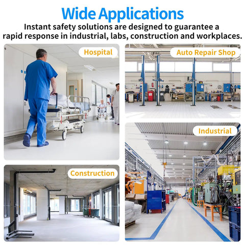 Wide application of Heavy Duty Combination Emergency Eye Wash Shower Station Forged From Bonafide 304 Stainless Steel in hospital, construction, and industrial settings.