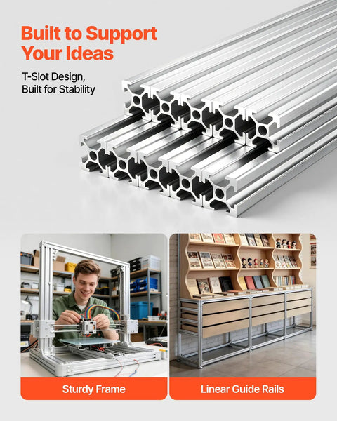 Kickass 2020 Aluminum Extrusion Profile Featuring Slick Anodized T Slot Linear Rail for Heavy Duty CNC and 3D Printer DIY Workbench Assembly Silver 10 Pack stacked for assembly.