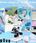 40X To 2500X Binocular Microscope For Adults And Kids With Mechanical Stage And Slides Kit And Phone Holder with scientific illustrations