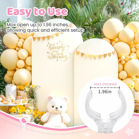 10 Pack Balloon Arch Clips 3.5 Inch Transparent Plastic Spring Clamps for Balloon Arch Backdrop display with teddy bear and balloons