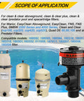 Manual pool filter air-relief valve with stainless steel pressure gauge, black plastic body; three beige tanks front view