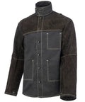 Split Cowhide Leather Welding Jacket With Lined Sleeves And Flame Resistant Cotton Body For Serious Heat Protection in front view