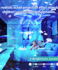 360 Degree Rotating Ocean Night Light Projector For Kids, jellyfish projection on bedroom ceiling with child relaxing