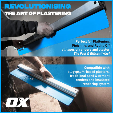 Pro Series ST QuickSkim Plaster Skimming Blade 23 5 8 Inch Semi Flexible High Grade Plastic Blade with aluminum handle in use