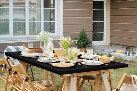 Super Stretch Spandex Tablecloth For 6 Foot Tables Fitted Elastic Cover That Stays Put Washable Outdoor Patio Cloth Black 30 X 72 Inches