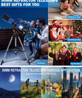 High Powered 90mm Aperture 800mm Refractor Telescope For Adults Beginner Friendly Astronomy Starter Kit with family stargazing.