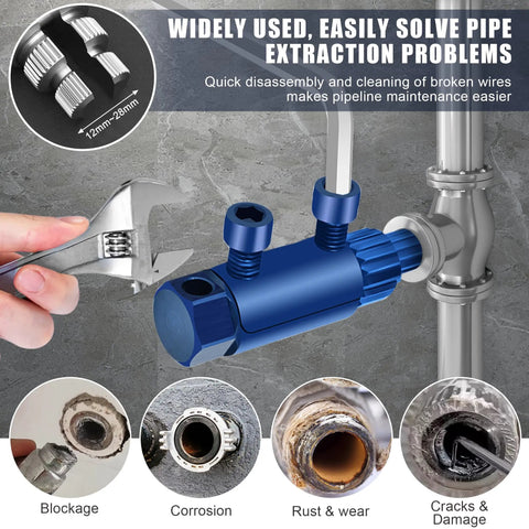 Broken Pipe Thread Extractor Kit For Damaged Faucets And Stripped Fasteners, Includes Half Inch To One Inch Bolt Extractors, Water Pipe Repair Tool Set With Easy Grip Handle, Blue, DIY Friendly Plumbing Solution