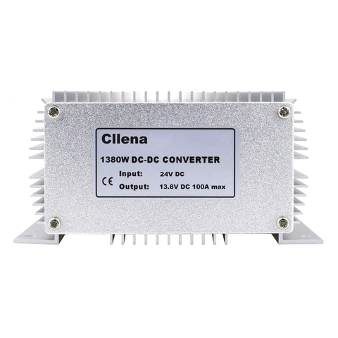 Front view of Heavy Duty 24V to 13.8V Buck Converter 100A 1380W Waterproof DC-DC Power Regulator for Golf Carts