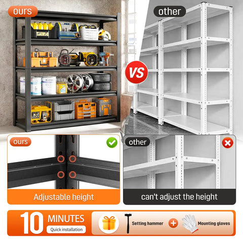 Beefy 5 Tier Garage Shelving Unit With 3000Lbs Capacity Adjustable Metal Storage Racks 48 Inches Wide 24 Deep 72 High For Industrial Warehouse Basement Organization, black steel, adjustable height
