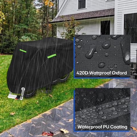 Heavy Duty Outdoor Trike Cover For Adult Three Wheel Bikes 75L 30W 44H 420D Tough As Nails Weatherproof UV Shield Built For All Weather Rugged Protection Fits Mountain Road Cruiser And Some E Bikes All Season black 420D Oxford cover in rain