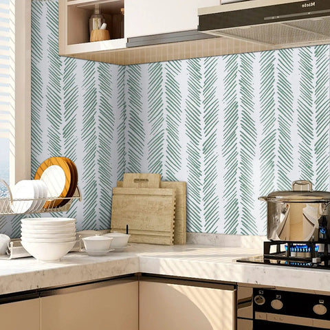 Kitchen backsplash with Green Stripe Peel And Stick Wallpaper Self Adhesive Removable Contact Paper For Shelves Drawers And Cabinets DIY Friendly.