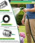 Man using Stainless Steel Garden Hose Quick Connect Fittings Set No Fuss Three Quarter Inch GHT Quick Connectors For Hoses And Sprayers Water Hose Quick Release Connectors Rust Resistant Five Piece with garden sprayer