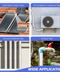 Ten Pack Self-Adhesive Pipe Insulation Sleeve With Pre-Slit Foam And Aluminum Foil Cover shown on various pipe applications