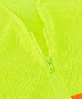 Class Two High Visibility Safety Vest Zip Front Two Pockets Lime Mesh Reflective Workwear showing zipper and breathable mesh fabric.