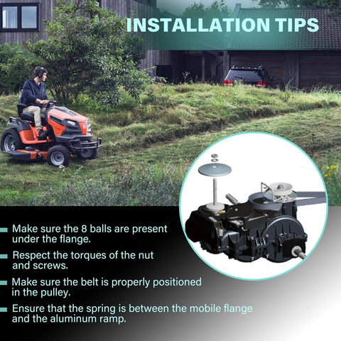RS800 Driven Pulley Kit And Transmission Driven Kit for lawn mowers installation tips with lawn mower image