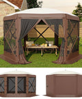 Hexagonal Six Sided Pop Up Gazebo Tent With Easy One Push Setup Mesh Panels And Removable Wind Cloths 89 Sq Ft Shade