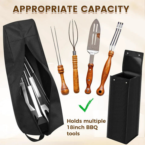 Waterproof Grill Utensil Storage Bags Set Of 2 For BBQ Tools showing Oxford cloth pouches with multiple barbecue tools exposed.