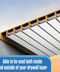 Top Shelf White Foam Insulation Roll With Super Reflective Radiant Barrier Coating For Pole Barn Garage Shed Attic Roofing Ninety Five Percent Heat Reflection Heavy Duty Thermal Management Forty Eight Inches Wide Fifty Feet Long Real Deal installed under drywall in a construction setting.