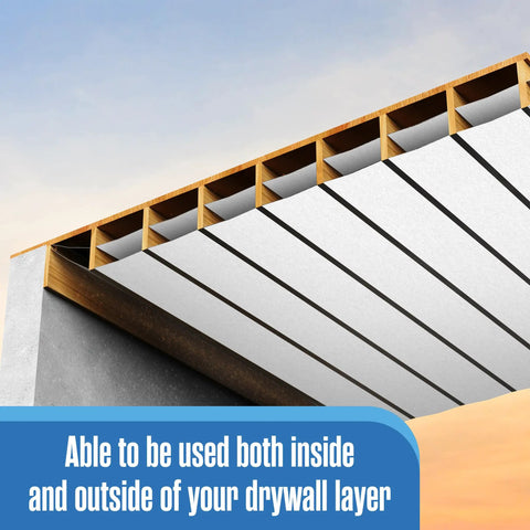 Top Shelf White Foam Insulation Roll With Super Reflective Radiant Barrier Coating For Pole Barn Garage Shed Attic Roofing Ninety Five Percent Heat Reflection Heavy Duty Thermal Management Forty Eight Inches Wide Fifty Feet Long Real Deal installed under drywall in a construction setting.