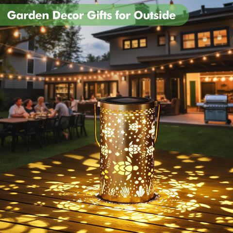 Sea Turtle Solar Lantern Outdoor Light Hanging LED Waterproof Garden Decor For Patio Porch Balcony Yard And Deck glowing at night