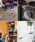 PECEBO 32-inch grabber reacher tool; blue jaw; front view picks up small toys on carpet.
PECEBO 32-inch grabber reacher tool; blue jaw; side view reaching into front-loading washer.
PECEBO 32-inch grabber reacher tool; blue jaw; side view reaching spice jars on kitchen shelf.
PECEBO 32-inch grabber reacher tool; blue jaw; in-use reaching high wall with attachment.