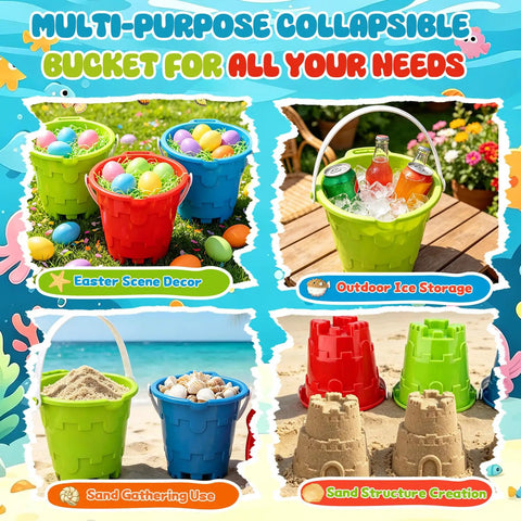 Jumbo Beach Sand Castle Buckets Set For Kids And Adults 7 Inch Large Sand Pails Thick Durable ABS Plastic Bath Toy Gift