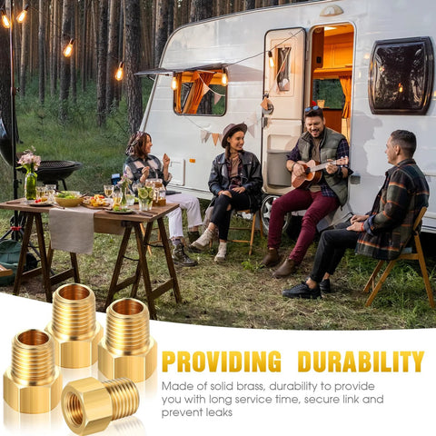 Brass propane fittings, 1/4 in NPT to 1/4 in inverted-flare, 4-piece reducer adapter set.