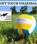 Soft touch volleyball with needle storage pump on grass