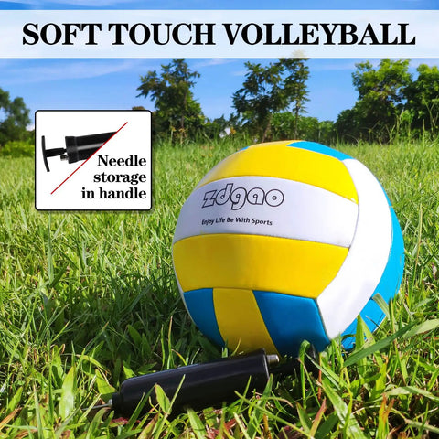 Soft touch volleyball with needle storage pump on grass