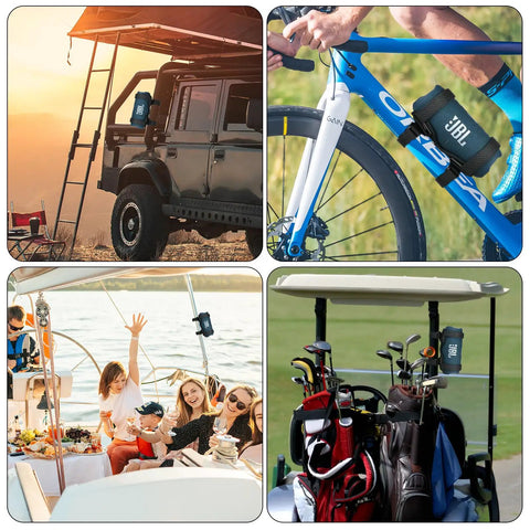 Adjustable Strap Speaker Mount For Bike, Golf Cart, And Boat Rails, Easy Clip On Portable Speaker Holder, outdoors.
