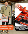 185-piece stainless hose clamp kit in orange organizer box with removable dividers