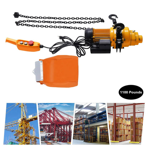 Shop Ready 1300W Electric Chain Hoist Hauls 1100 Pounds Without Breaking A Sweat Featuring IP55 Aluminum Housing And Wired Pendant Control.