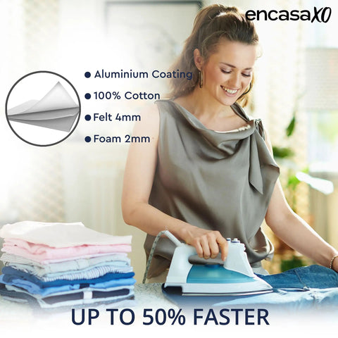 Pro-Grade Ironing Board Cover And Pad 49 By 18 Inches With Ultra Thick 6mm Padding used by woman ironing clothes