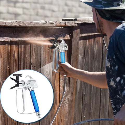 Heavy Duty Airless Paint Sprayer Gun Setup With Sturdy Nozzle Guard And Two Reversible Tips In 517 And 315 Sizes Plus Four Filter Screens For Smooth Painting Projects Done Right, spraying fence.