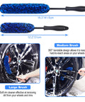 Pro Grade Wheel And Rim Cleaning Brush Set For Cars And Motorcycles Includes Soft Microfiber Wheel Brushes shown cleaning wheels
