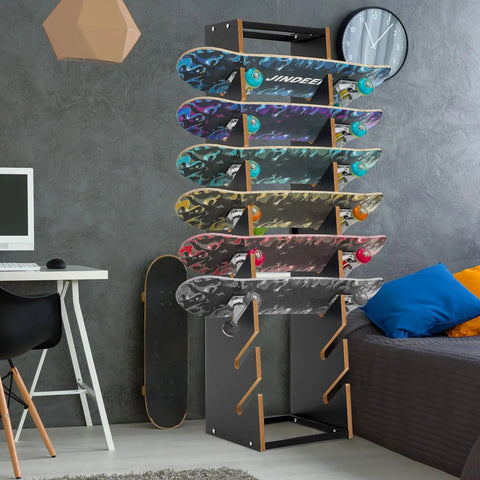 Wooden Skateboard Rack Floor Stand 8 Layer Display Organizer For Storage Of Decks Longboards Standard And Mini Cruiser Boards