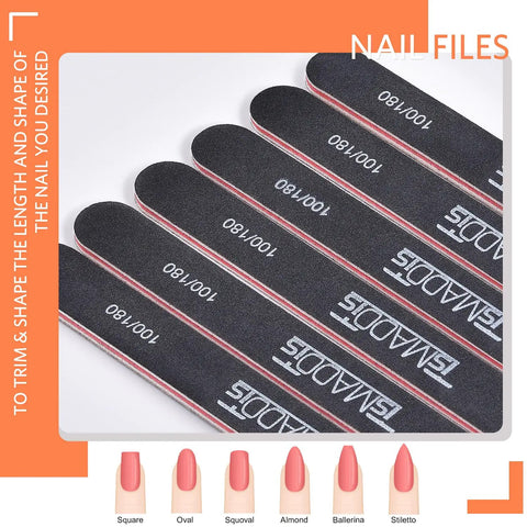 Professional Nail File Kit With Six 100 To 180 Grit Nail Files And Six Buffer Blocks for At Home Manicures detail display