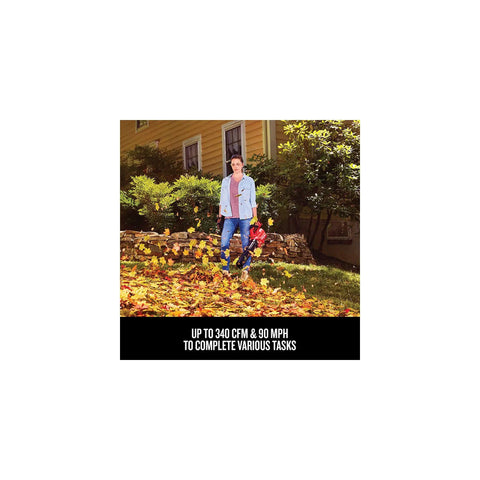 Person using V20 Cordless Weed Wacker And Leaf Blower Combo Kit With 2 Ah Battery And Charger in a yard with fallen leaves.