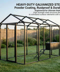 Beefy Large Walk-In Metal Chicken Coop And Outdoor Pet Enclosure, heavy-duty galvanized steel frame in garden setting