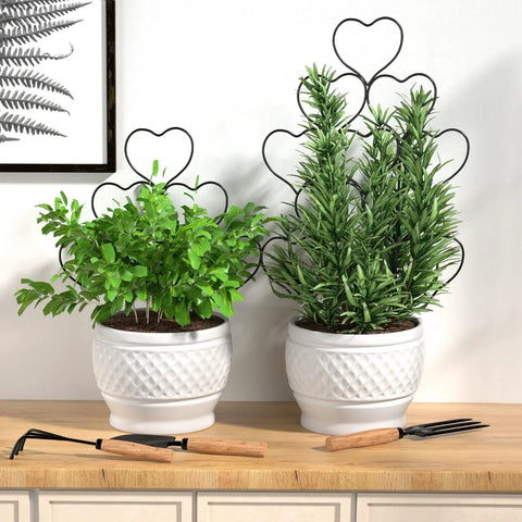 Stackable Metal Garden Trellis Set for Indoor and Outdoor Climbing Plants Dope 3 Pack Plant Support in small pots with herbs