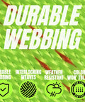 Close-up of durable webbing texture in bright green for Top Shelf Ratchet Tie Down Straps With Flat Hooks 2 Inch By 15 Feet 10000 Pound Breaking Strength 4 Pack.