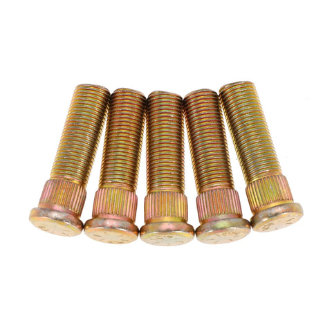 Wheel Stud Replacement Kit 8 Pack For Lazer Z AC AS CT HP LC XP XS Turf Tracer DS S X Z Series Lawn Mower Models 1-633926 1-613150 E633926 242-50 Compatible, showing five gold-colored wheel studs aligned horizontally