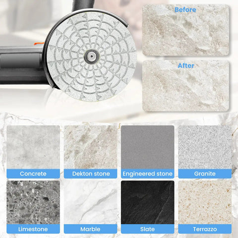 Four Step Quick Polish Diamond Pads Kit For Granite Concrete Quartz Marble Countertops polishing pad before and after