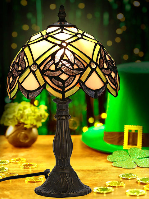 Irish Celtic Tiffany Style Stained Glass Table Lamp With 17500 Lumen Light, E26 Bulb Holder, Bronze Metal Base in festive decor