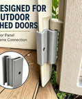 Heavy Duty Vertical Shed Door Hinges 2 Pack Replacement For Resin Storage Sheds, gray metal hinge connecting door panel and frame.