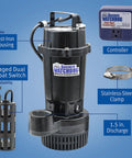 1/2 Hp Submersible Sump Pump With Dual Float Switch, Moves Up To 4,100 GPH At Zero, 2,770 GPH At 10 Ft, Energy Efficient PSC Motor