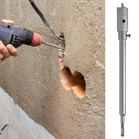 Heavy Duty Hole Saw Kit For Efficient Concrete Drilling With Wear Resistant Carbide Bits Perfect For Plumbing And Masonry Installations To Tackle Tough Construction Sites Smooth Performance Guaranteed drilling concrete wall