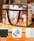 60L Under Bed Storage Bags With Lids And Sturdy Handles, filled with stuffed toys, showing reinforced stitching and foldable design